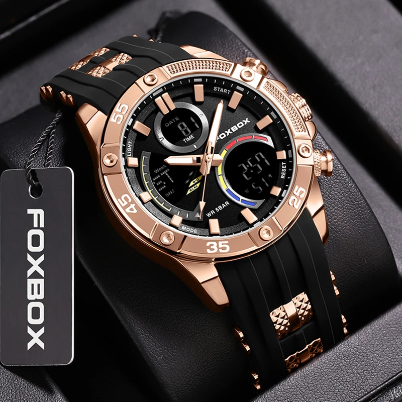 FOXBOX Fashion Waterproof Watch For Men Classic Military Silicone Watch Men Top Brand Luxury Sports Men's Quartz Wristwatches