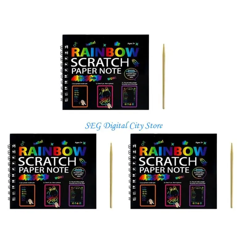 U75B Creative Scratch Doodling Book Twin Coil Binding Scratch Drawing Pad for Child