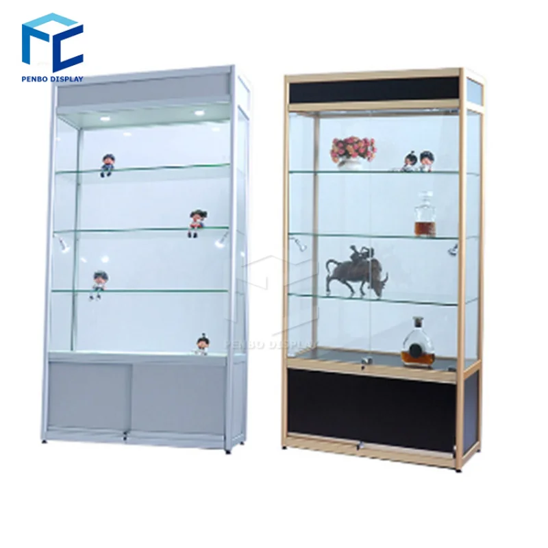 2025customized.Rectangle LED Lighting Transparent Mirror Backing Glass Showcase Products Display