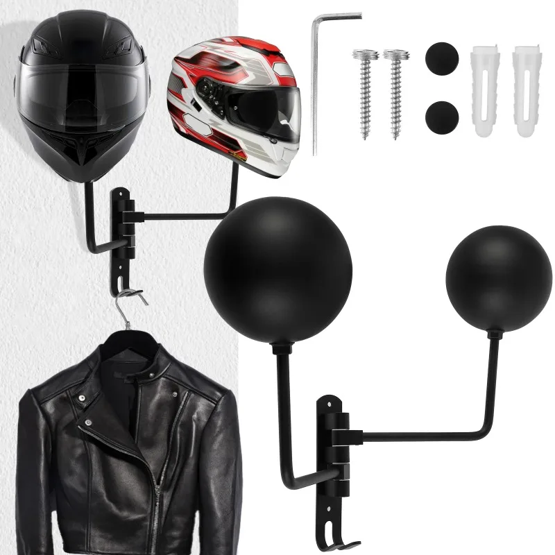 

Motorcycle Helmet Holder Wall Mount Rotable Multipurpose Helmet Hanger with Hooks Steel Helmet Stand Rack Storage for Coats