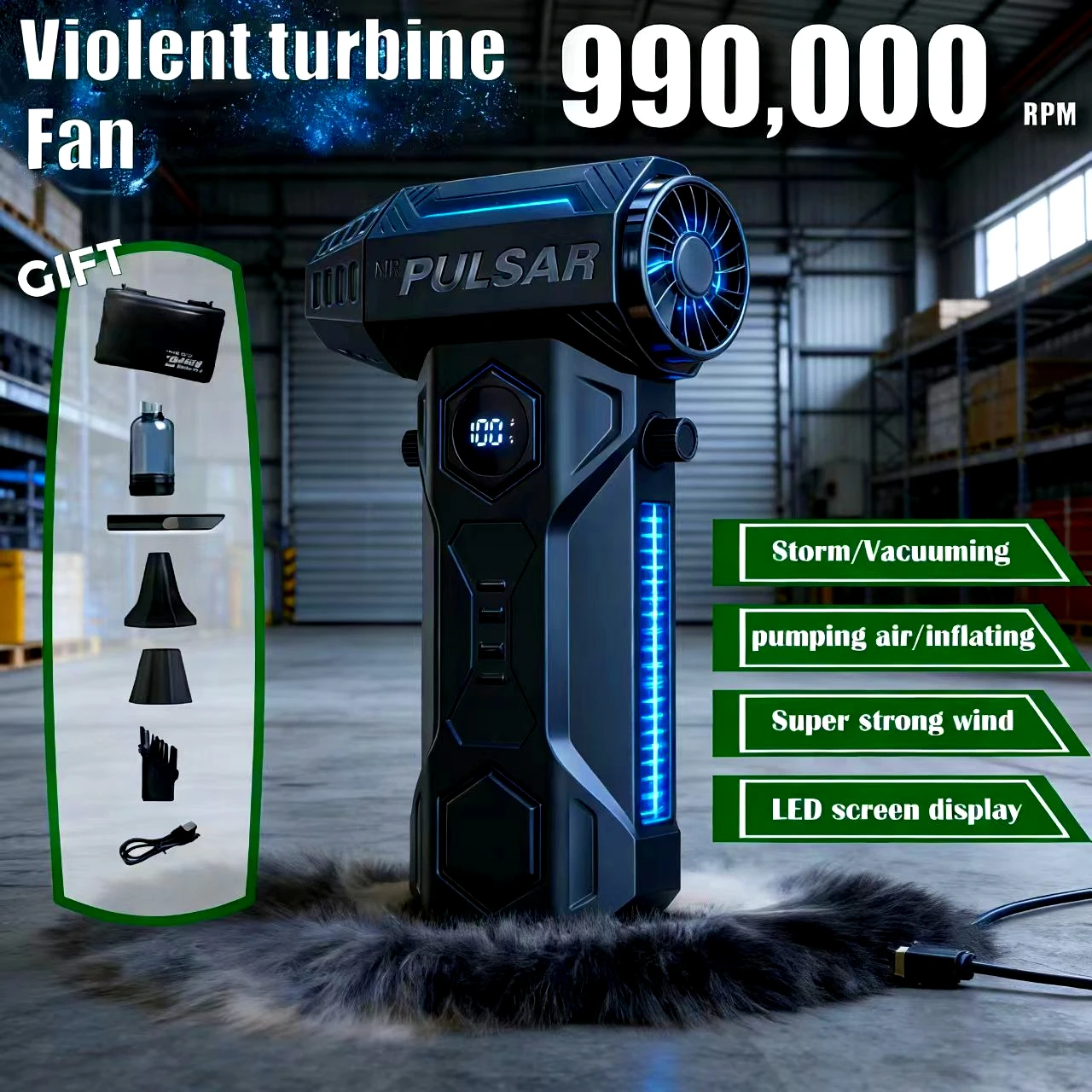 

Electric turbofan, X11Pro, 990,000 RPM, wind speed 75 meters per second, high-speed turbine hair dryer,With LED display screen.