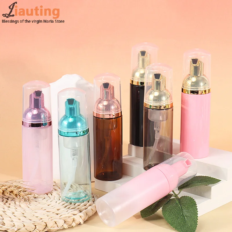 1개 60ml 폼 펌프 병 속눈썹 샴푸 병 여행용 폼 펌프 병 빈 플라스틱 리필 가능 재사용 미니 비누 디스펜서