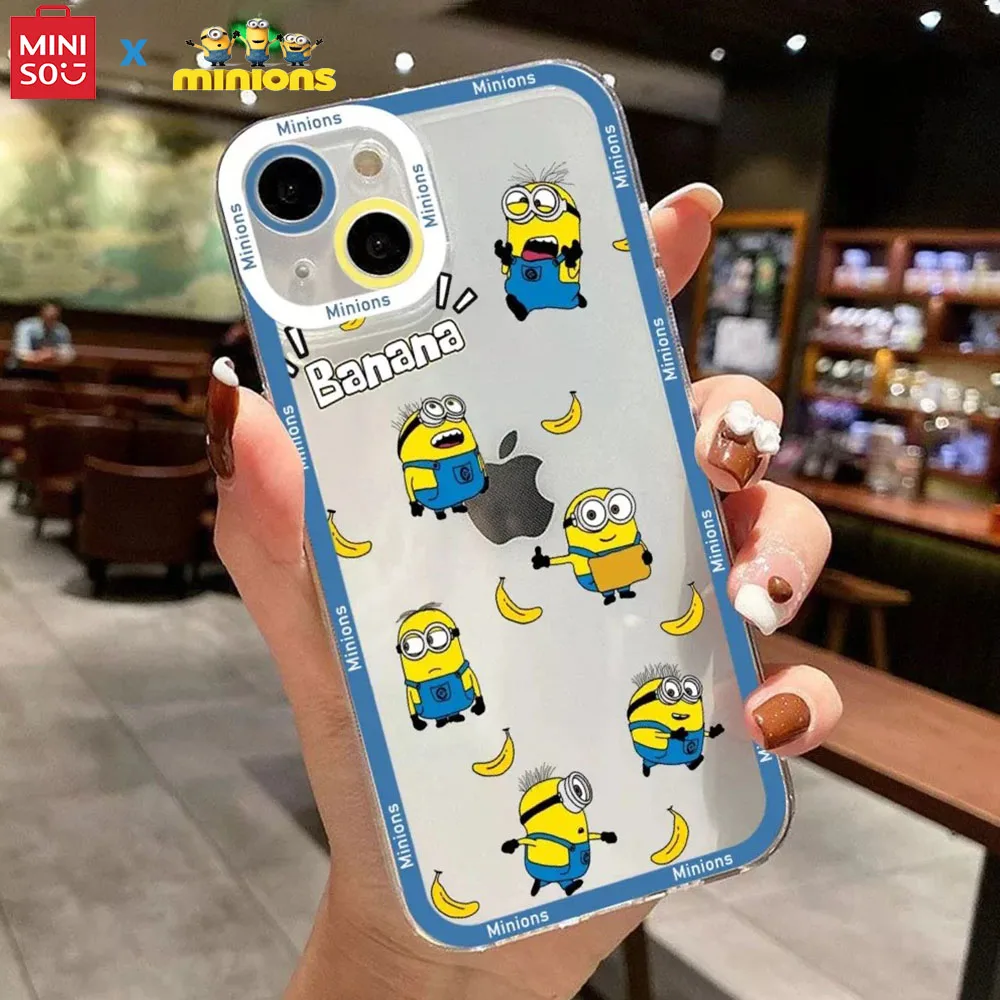 MINISO X Minions Yellow Phone Case For iPhone 16 15 14 13 12 11 Pro Max X XR Plus Matte Shockproof Back Cover