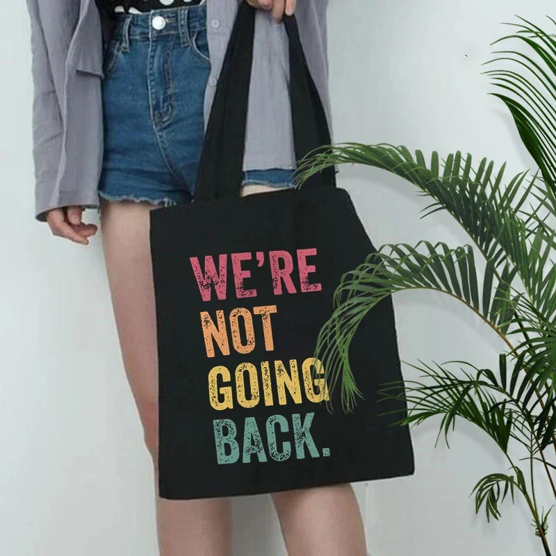 2024 Letter Fashion Print, Whether To Go or Not, Multi-purpose Large Capacity Canvas Storage Bag, Travel Black Shopping Bag