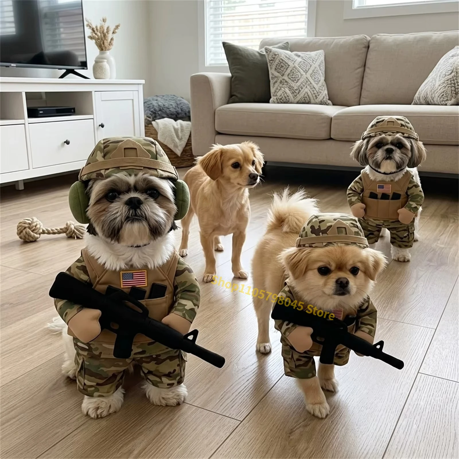 Pet Clothes for Small Dogs Soldier Costume Set Camouflage Pet Cosplay Outfit with Helmet Vest Puppy Dress Up for Halloween