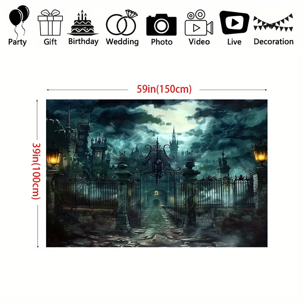 Decorative Art Gothic Castle Gate Wall Hanging - Horror Night Scene Tapestry, Polyester Halloween Party Home Decoration