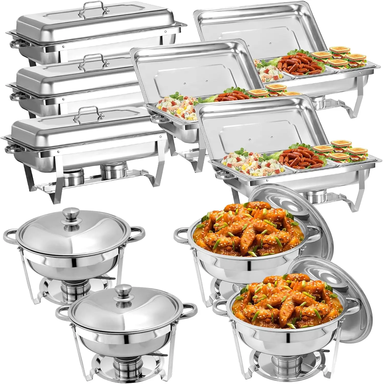 10 Pack Chafing Dish Buffet Set, Stainless Steel Catering Food Warmer For Banquet, Parties, Wedding (6 Packs 8Qt 1/3 Pan + 4