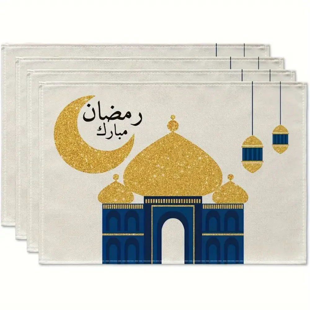 4pcs Ramadan Placemats Eid Mubarak Ramadan Kareem Moon Star Accessories Table Mats For Party Kitchen Dining Decoration