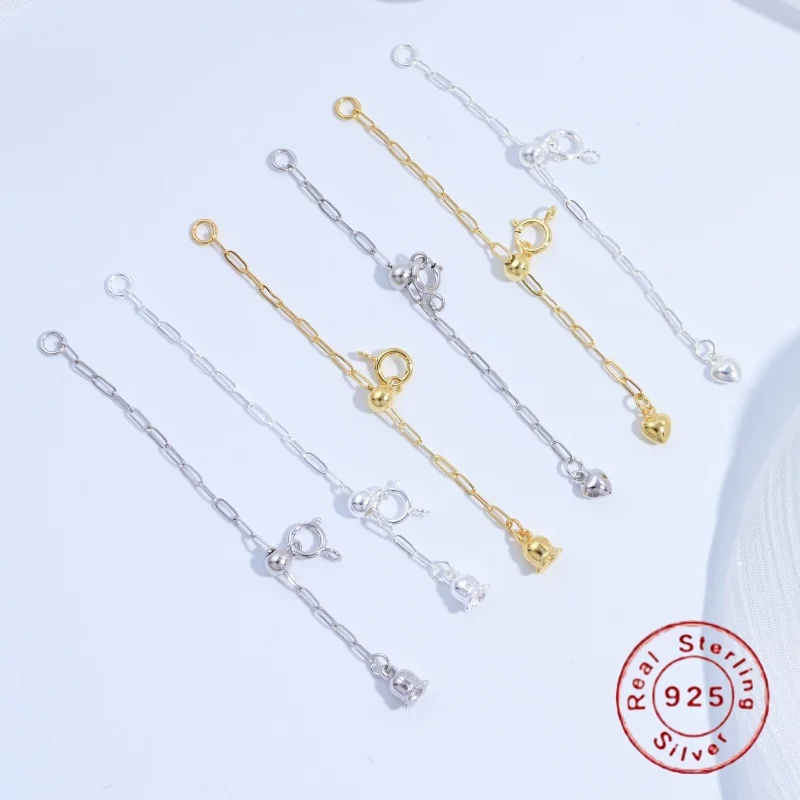 

S925 Sterling Silver Adjustable Peach Heart Extension Drawstring Square Chain, diy necklace bracelet closing connection SL37