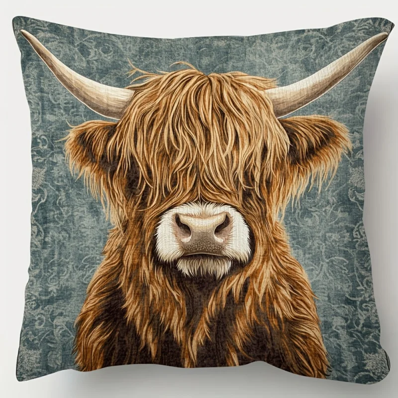 VIKAMA Highland-Kuh Kissenbezüge 18x18, Eleganter Boho Farmhaus Tier-Kissenbezug, Handwaschbare Dekoration für Sofa, Schlafzimmer, Büro