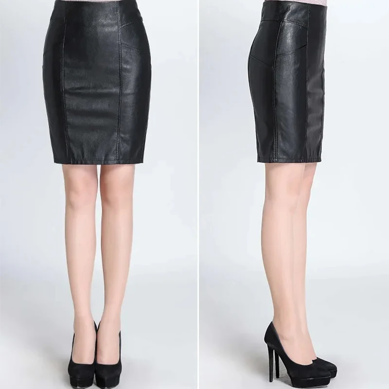 Women Black Matte Faux Leather Mini Pencil Skirts Ladies Slim Casual Elegant Vintage Short Splicing PU Skirt Summer New Custom