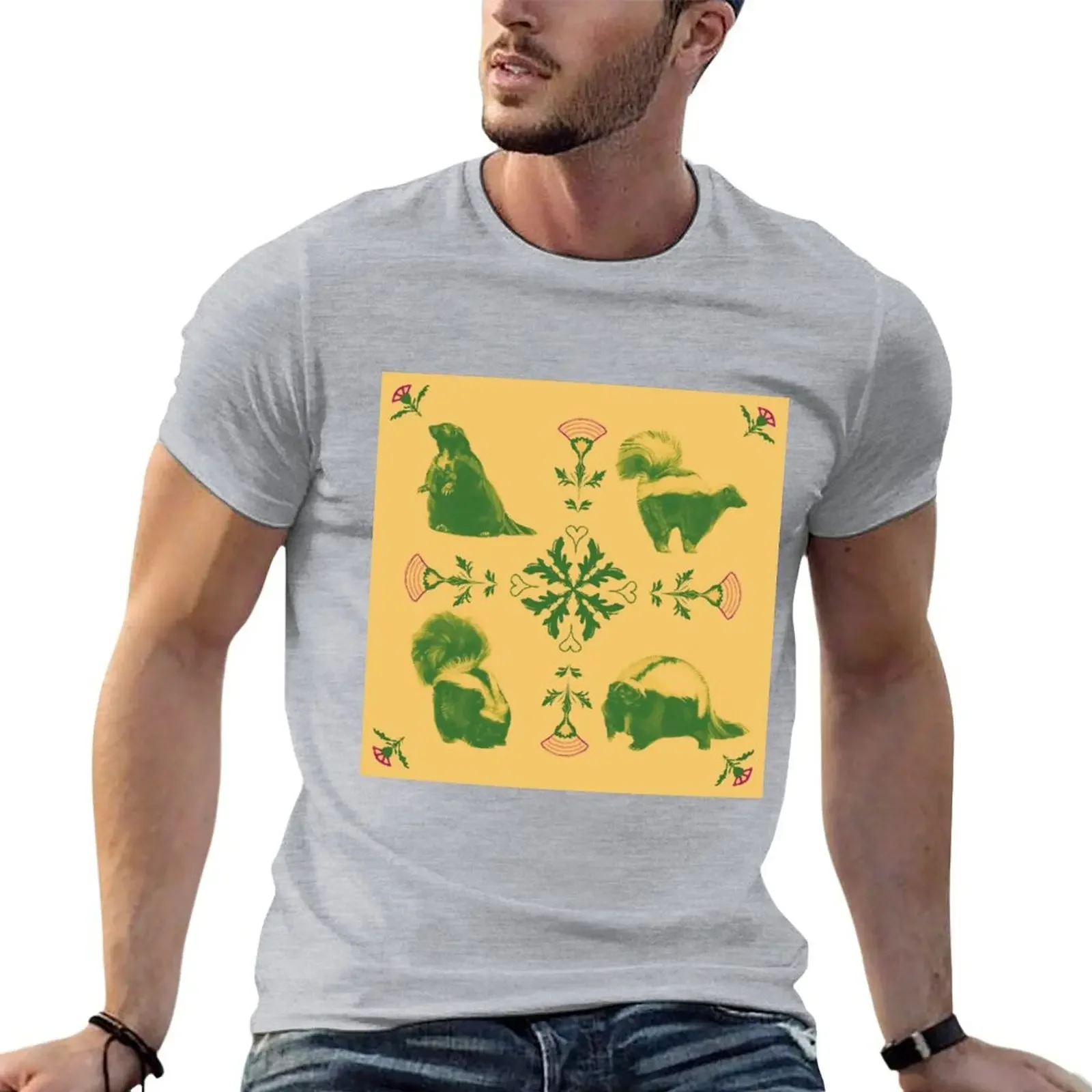 Thistle skunk tile pattern T-shirt vintage clothes customs design your own mens workout shirts