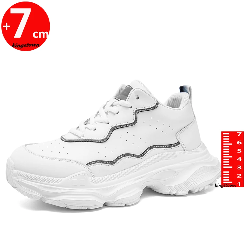 

Classic White Black Leather Casual Sneakers For Couples Comfort Height Increasing Shoes Size 36-44
