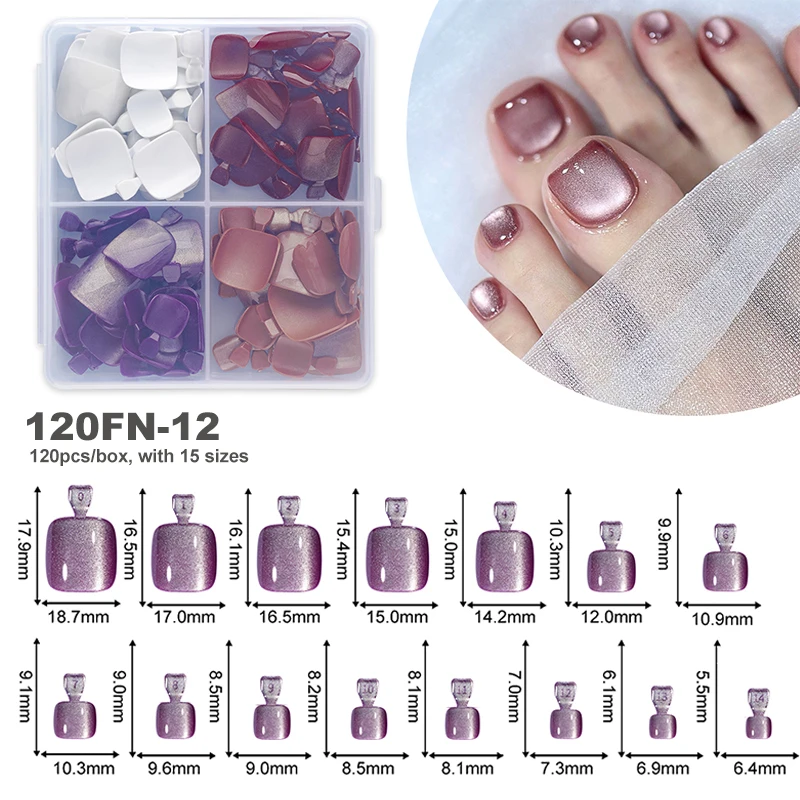 120 stücke Acryl Gefälschte Zehennägel Drücken Auf Nägel Volle Abdeckung Französisch Cat Eye Kurze Quadrat DIY Kunst Für Frauen Mädchen pediküre Werkzeuge – Detail 10