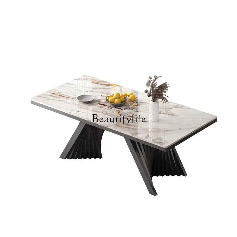 LSModern Minimalist Light Luxury Cream Style Italian Minimalist Natural Marble Dining Table