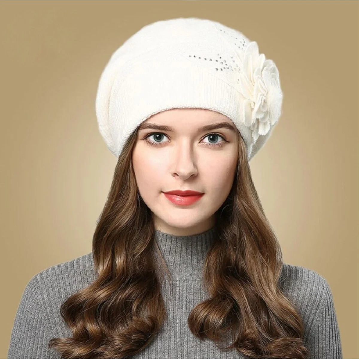 Autumn and Winter Korean Edition Fashion Versatile Rabbit Hair Knitted Wool Hat for Women Thickened and Plushed Warm Ear Protect