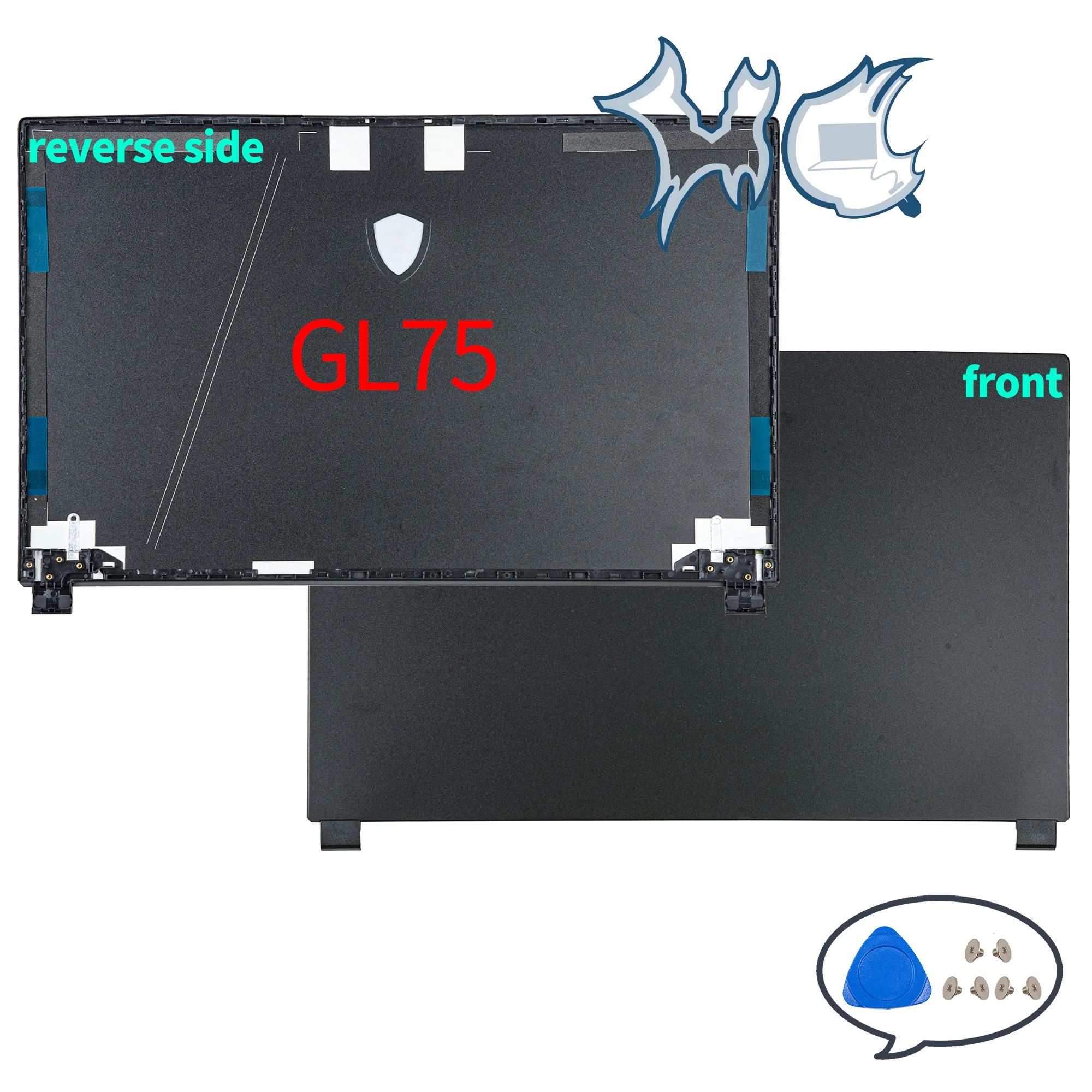 Imagem -03 - Notebook para Ge75 Raider 8re Gp75 Gl75 Ms17e2 17e5 17e7 Nova Capa Traseira Lcd Moldura Dobradiças Substituição da Caixa do Portátil Peças de