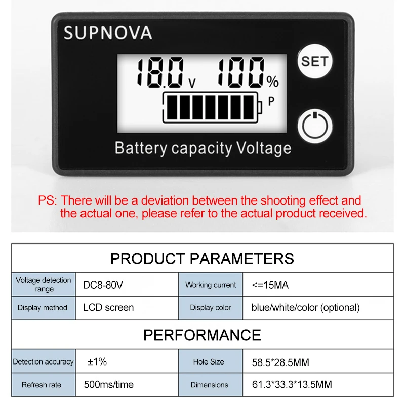 Indicatore di capacità della batteria voltmetro cc DC 8V-100V piombo acido litio LiFePO4 Tester della batteria misuratore di alimentazione 12V 24V