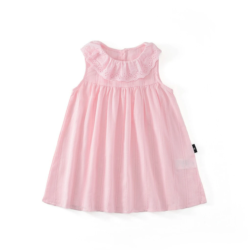 2026 Summer New Pink Sleeveless Dress for Girls and Baby Girls Korean Version with Doll Neck and Lace Children's Dress