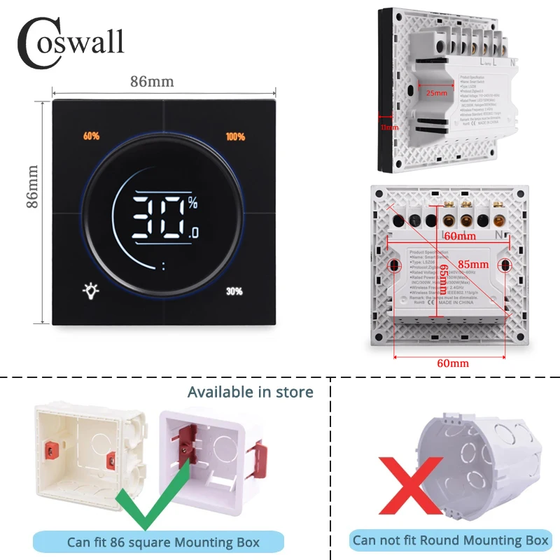 Imagem -06 - Coswall-regulador Dimmer Botão Infinito Painel pc Interruptor de Luz de Parede Zigbee 3.0 150300w ac 110240v Lcd Digital