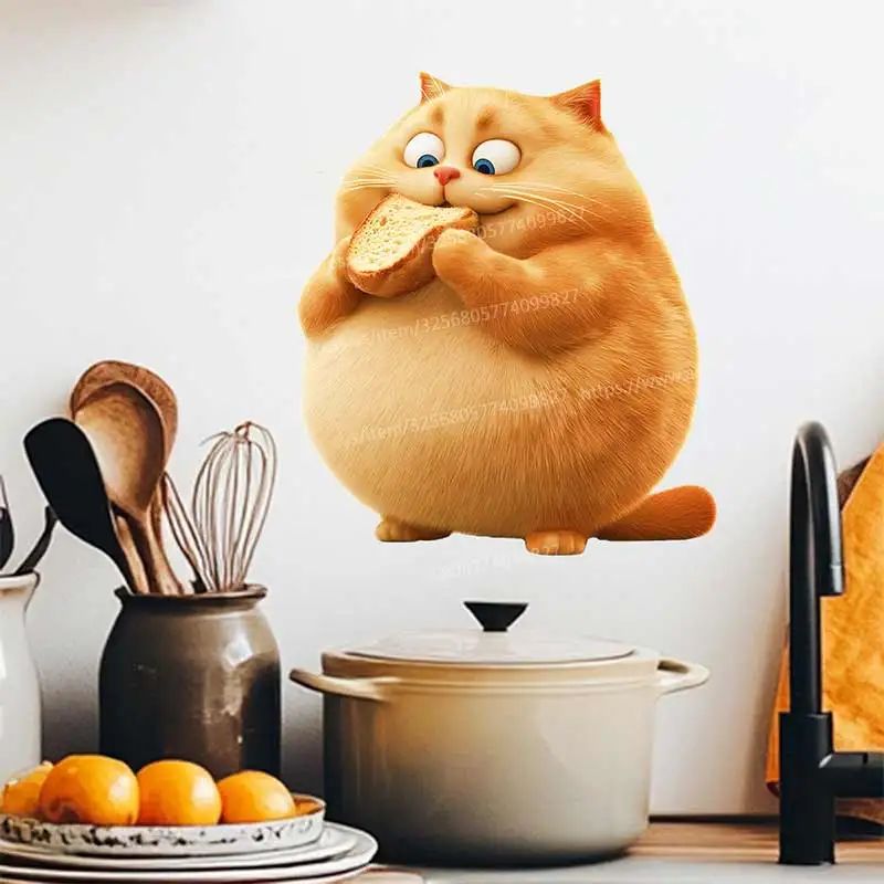 

Cute Fat Orange Cat Eating Bread Wall Stickers Bedroom Kids Room Background Decoration Mural Animals Home Decor Wallpaper S719