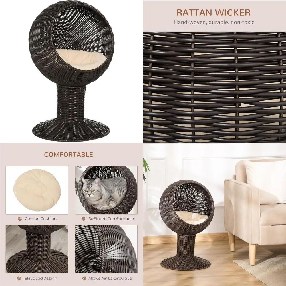 

Вращающееся кресло-лежанка для кошек с подушкой, плетеный домик для кошек из травы и кофейного цвета