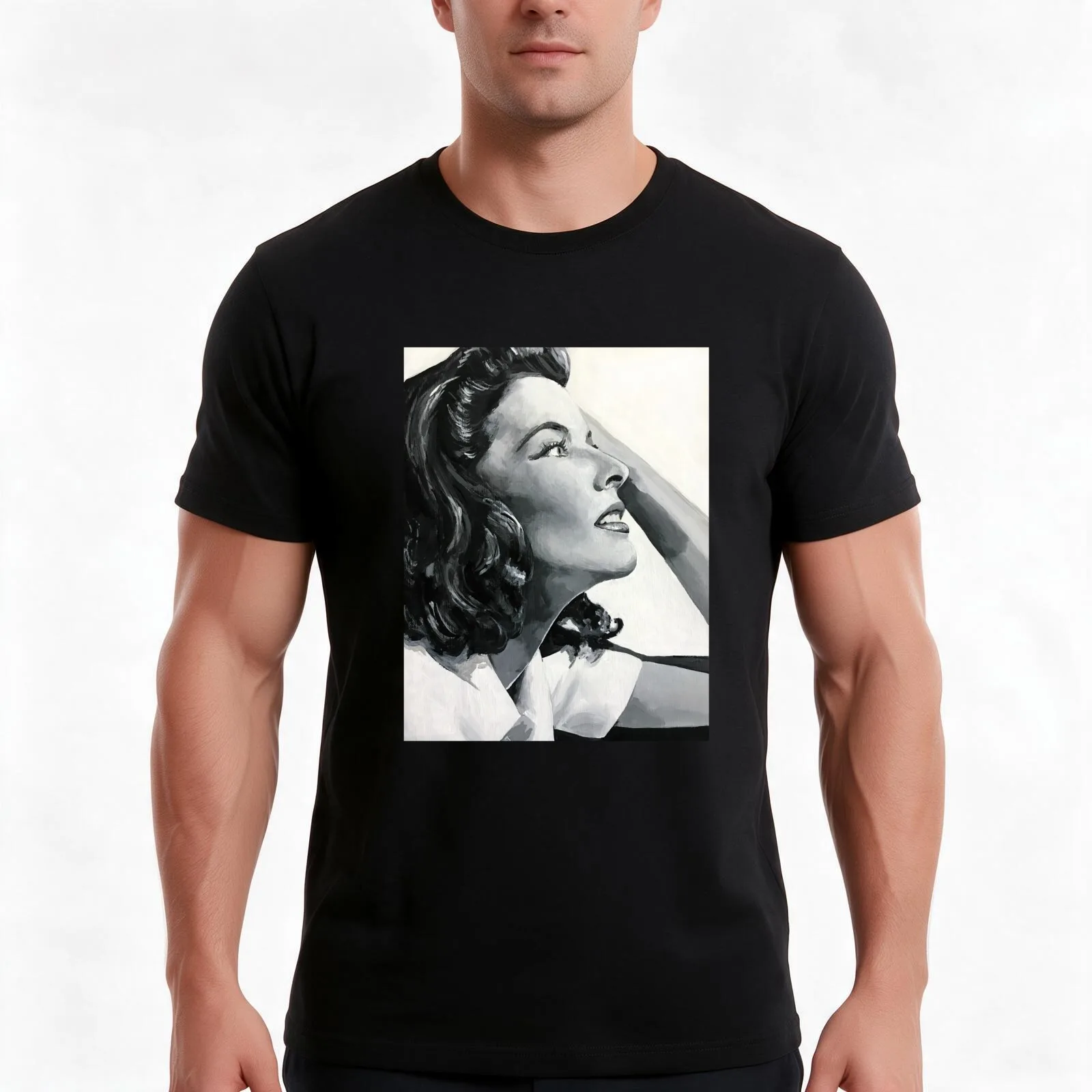 Katharine Hepburn Original Painting T-Shirt, Summer Casual Cotton Tee, Oversized Streetwear Tops, Vintage Graphic Print