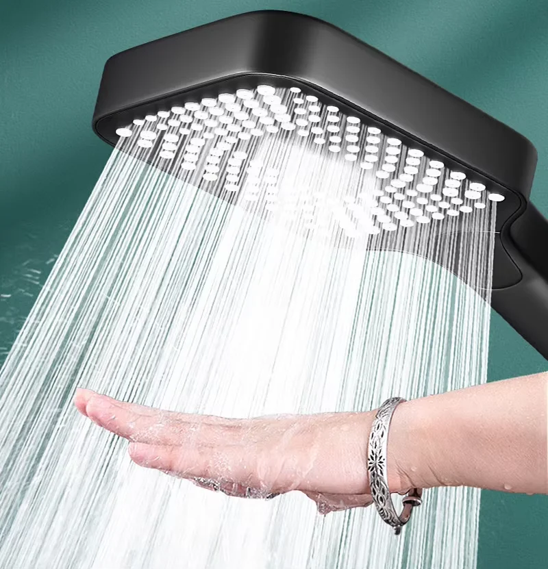 

Silver Adjustable Thickened Shower Head Square Button Boosting Shower Head Water Outlet Shower Head Set