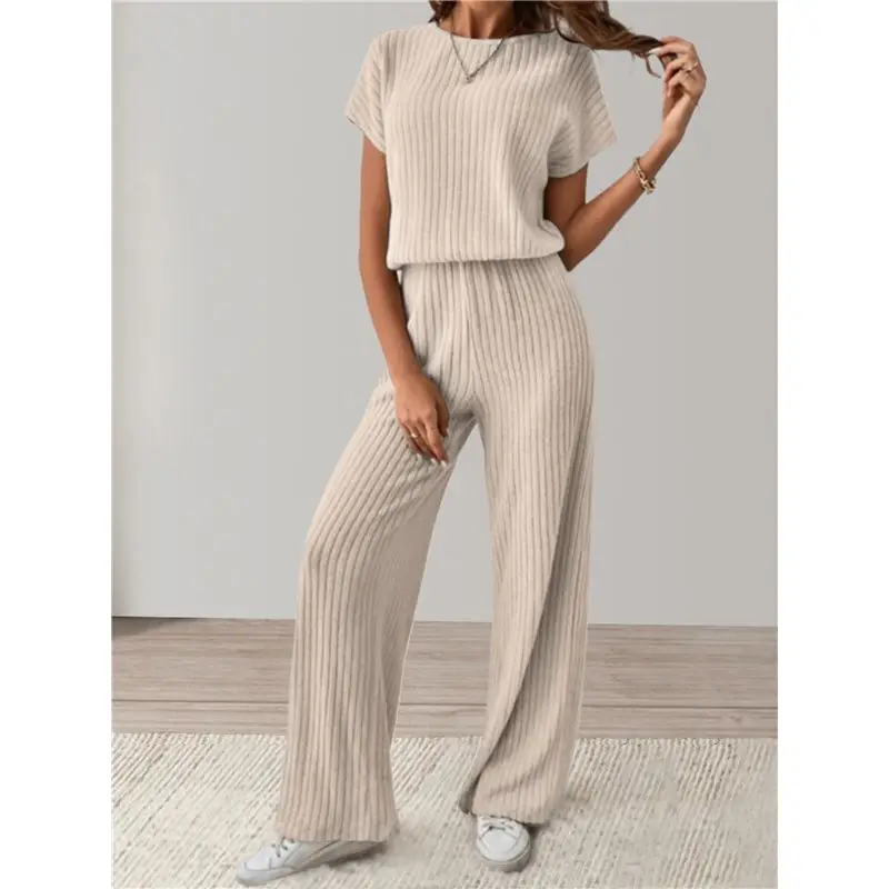 حار Kf-المرأة عارضة الصيف السفر عطلة ارتداء قطعتين دعوى قصيرة الأكمام واسعة الساق السراويل عارضة البدلة #2