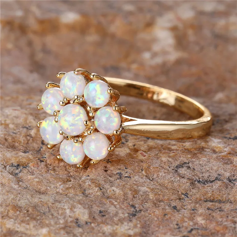 Cute Female White Fire Opal Stone Engagement Ring Vintage Gold Color Summer Wedding Jewelry For Women