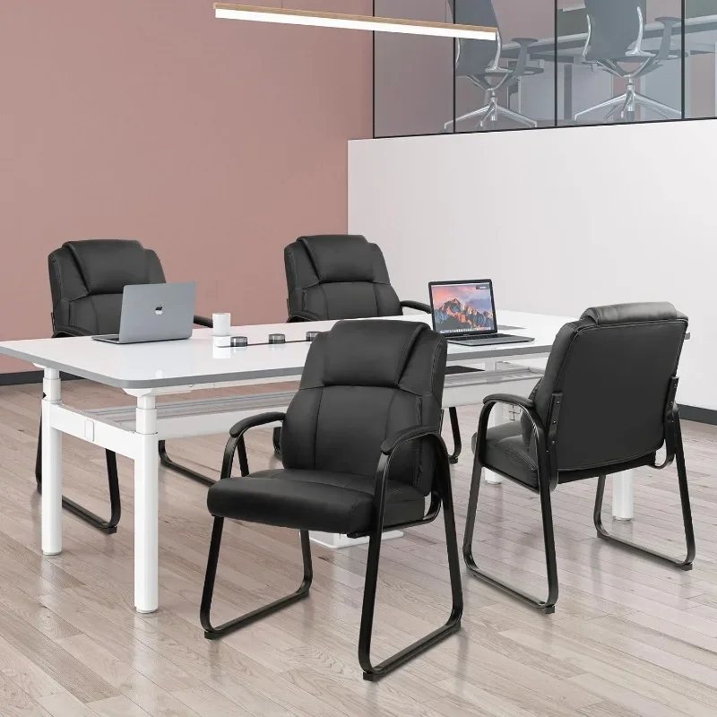 CLATINA Leather Guest Chair with Padded Arm Rest for Reception Meeting Conference and Waiting Room Side Office Home Black with