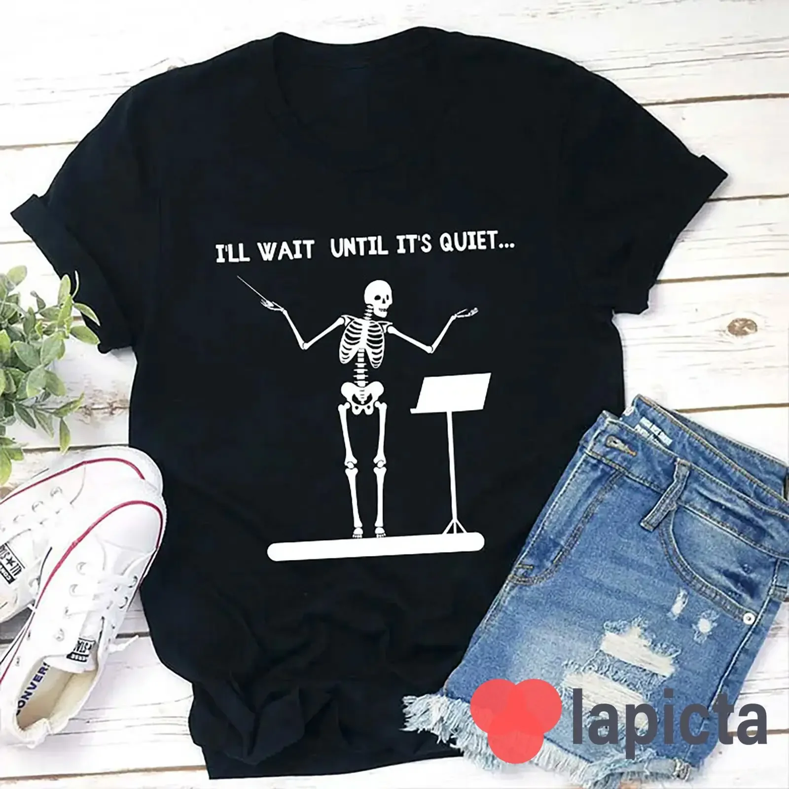 I'll Wait Until It's Quiet Teacher T Shirt Skeleton Funny Halloween For vintage Washed homme Slightly graphic Soft Casual