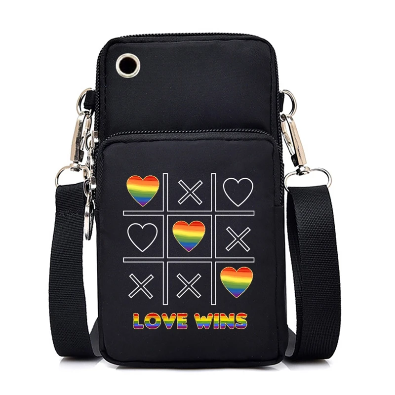 Funny Love Wins Rainbow Print Women Mobile Phone Bag Waterproof Sport Arm Bag LGBT Gay Love Purses and Handbags Shoulder Bag