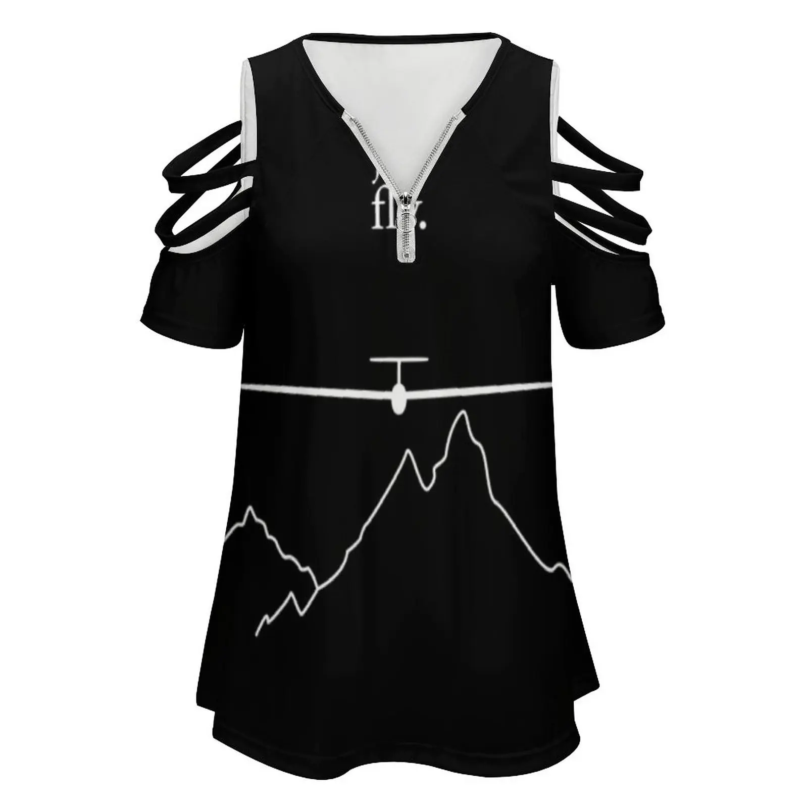 Just Fly By Glinder Design New Fashion Zip Off Shoulder Top Short-Sleeve Women Shirt Glider Gliding Soaring Sailplane Airsport