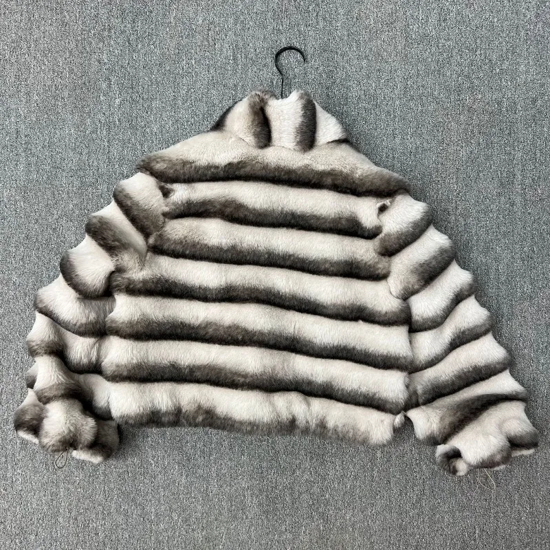 Bequemer, langärmliger Faux-Rex-Kaninchenfellmantel für Damen, 2025, Herbst und Winter, neue kurze Stehkragen-verdickte warme Pelzjacke