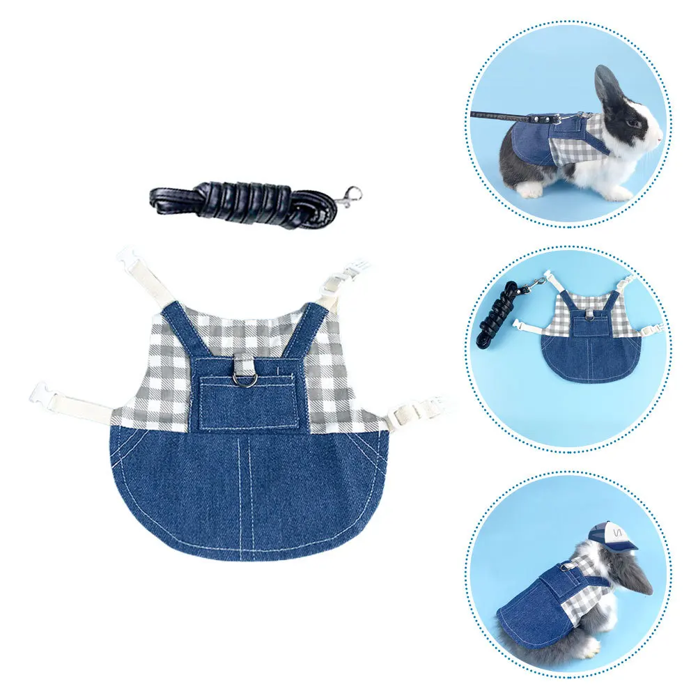 

Rabbit Leash and Harness Set Long Enough for Movement Easy on Off Fits Most Bunnies Blue Jeans Black White Plaid Cute