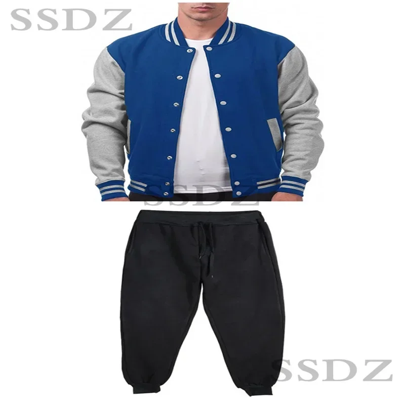 

2024 Autumn/Winter New Men's Fashion Stand up Collar Button Baseball Jacket Casual Set Comfortable Breathable Jacket Sports Set