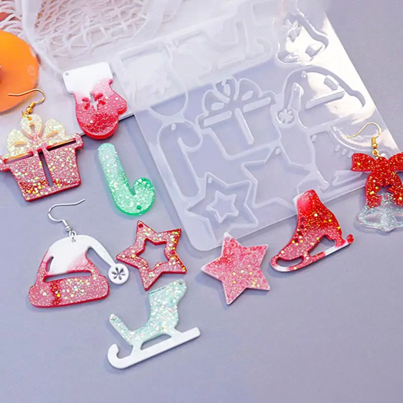 Christmas Earring Pendant Silicone Mold Christmas Elements Epoxy Resin Mould For DIY Ornaments Keychain Charm Epoxy Resin Crafts