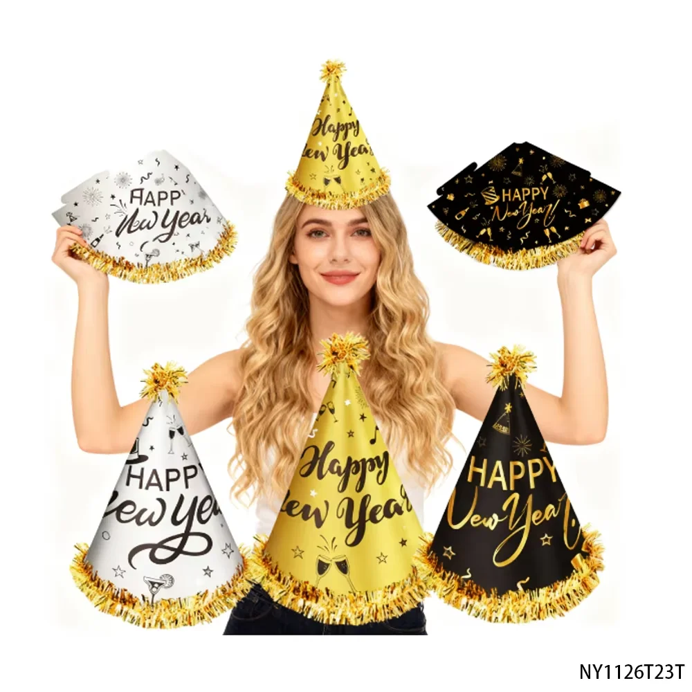 

PESENAR Golden, white, and black "Happy New Year" New Year themed party hat set, filling the atmosphere of the New Year party