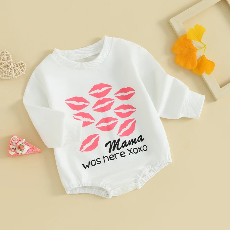 Unisex Baby Long Sleeve Kiss Mark Letters Printed Romper Jumpsuits Casual Sweatshirt Bodysuit Clothes