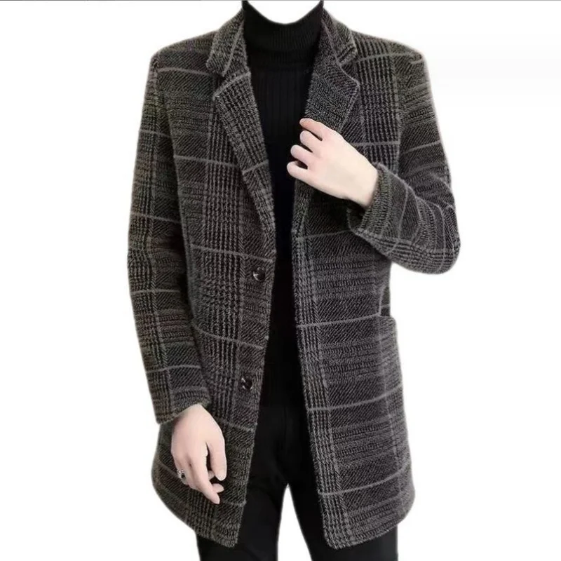 

High Quality Men Fashion Handsome Trend Casual Wool Coat Medium Long Trench Coat Suit Collar Plus Cotton Wool Coat Size M-4XL