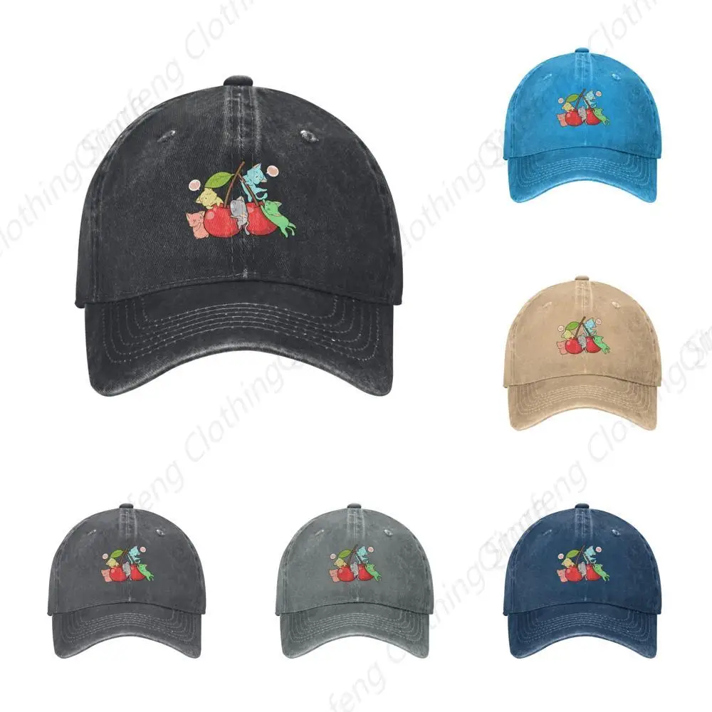 

Cute Cat and Cherry Baseball Cap for Men Women Adjustable Vintage Washed Cotton Dad Hat