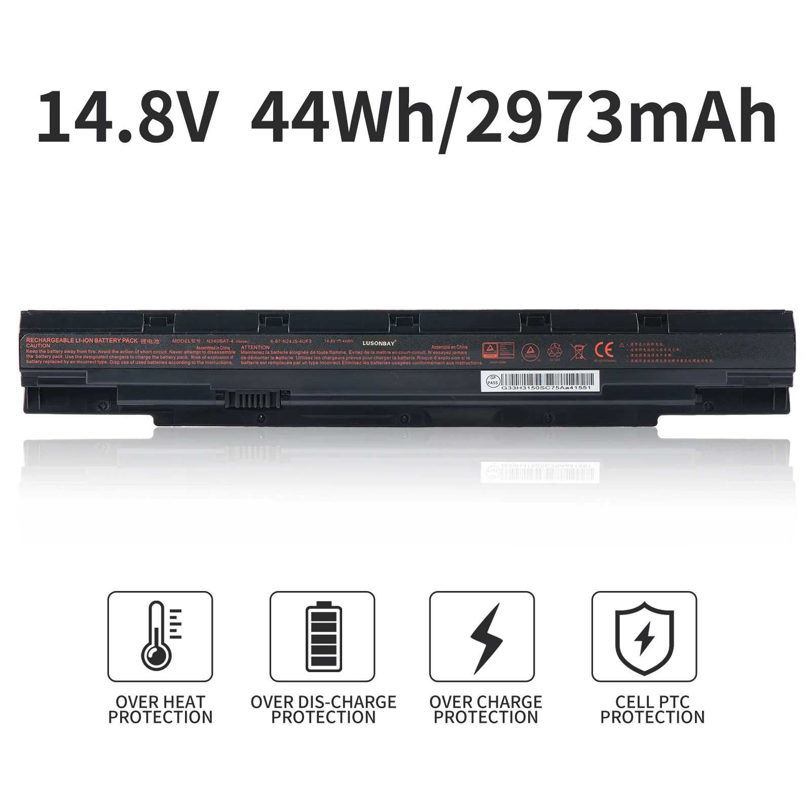 LUSONBAY N240BAT-4 Laptop Battery for CLEVO N250LU N250JU N240BU N240JU for Sager NP3240 6-87-N24JS-42L3 6-87-N24JS42L2