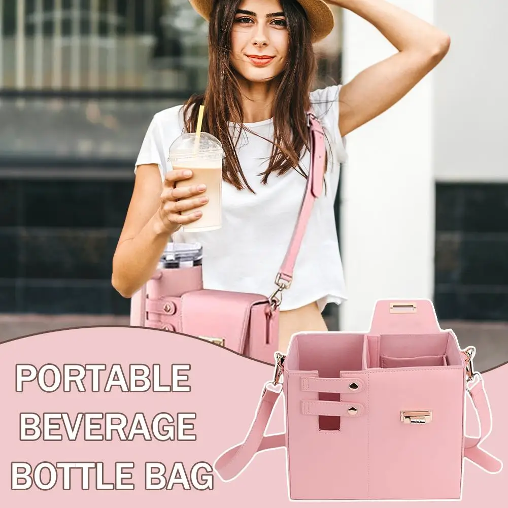 Outdoor Portable Crossbody Water Cup Storage Bag,portable Multifunctional Shoulder Bag With Adjustable Pink Bottle Water St G4d0