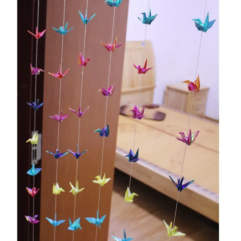 5 Strings/set 7Cm Pearl Light Origami Folding Paper Cranes Shop Display Hang Decoration Crafts