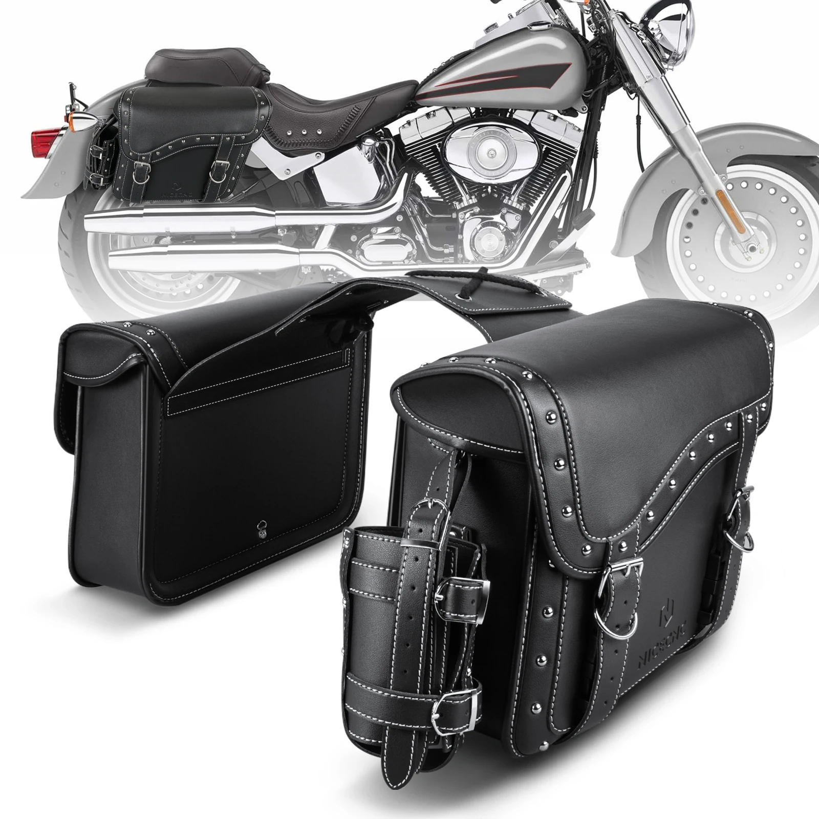 

NICECNC PU Leather Motorcycle Saddlebags For Harley Davidson Sportster Outing Waterproof Motorbike Luggage Storage Side Bags