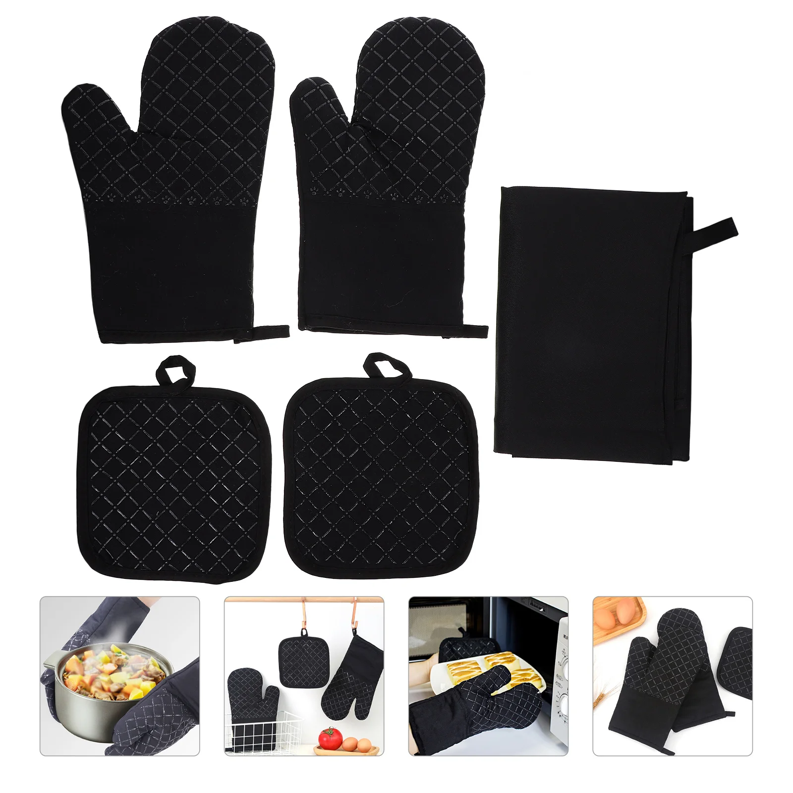 Barbecue Insulation Set Cooking Apron Mens Work Gloves Oven Mitts Pot Holders Silicone Cotton Hot Pads Women's