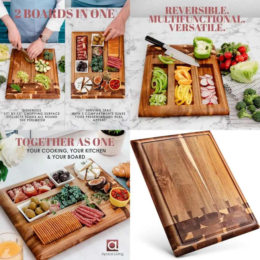

Элегантная большая разделочная доска из акации, экологичная и многофункциональная, 17x13x1.5