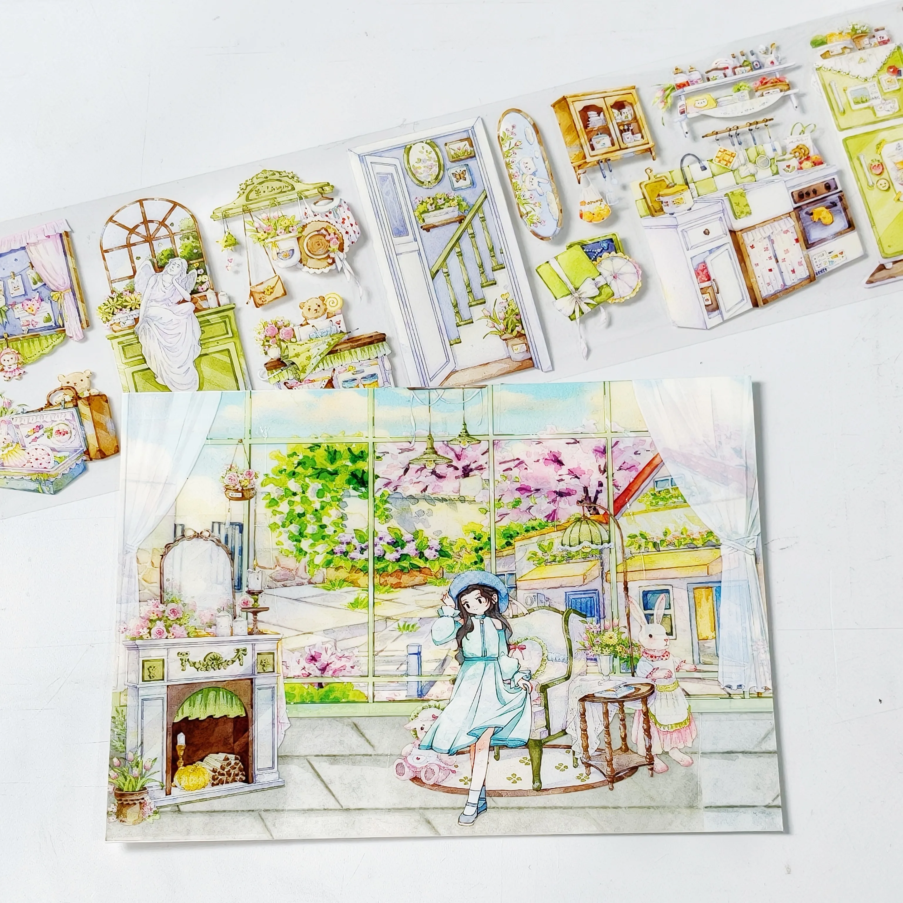 New Cat and Dog Street Lace Window Pink Purple Cloud Sky Landscaping Washi Pet Tape