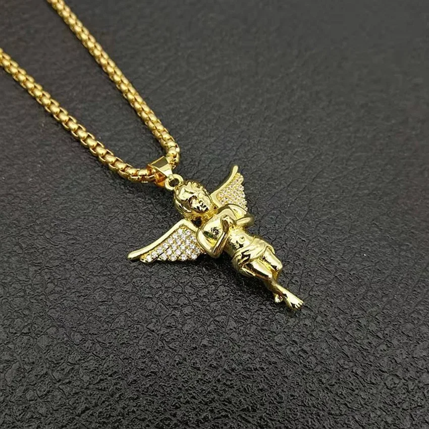 Holy Angel Pingente De Aço Inoxidável Dourado para Homens e Mulheres, Acessórios de Vestuário Personalizados, Boutique Fashion Gift